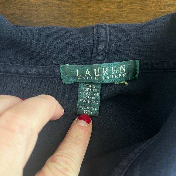 Lauren Ralph Lauren Zip Pockets Full Zip Hoodie Jacket Navy - Picture 5 of 5